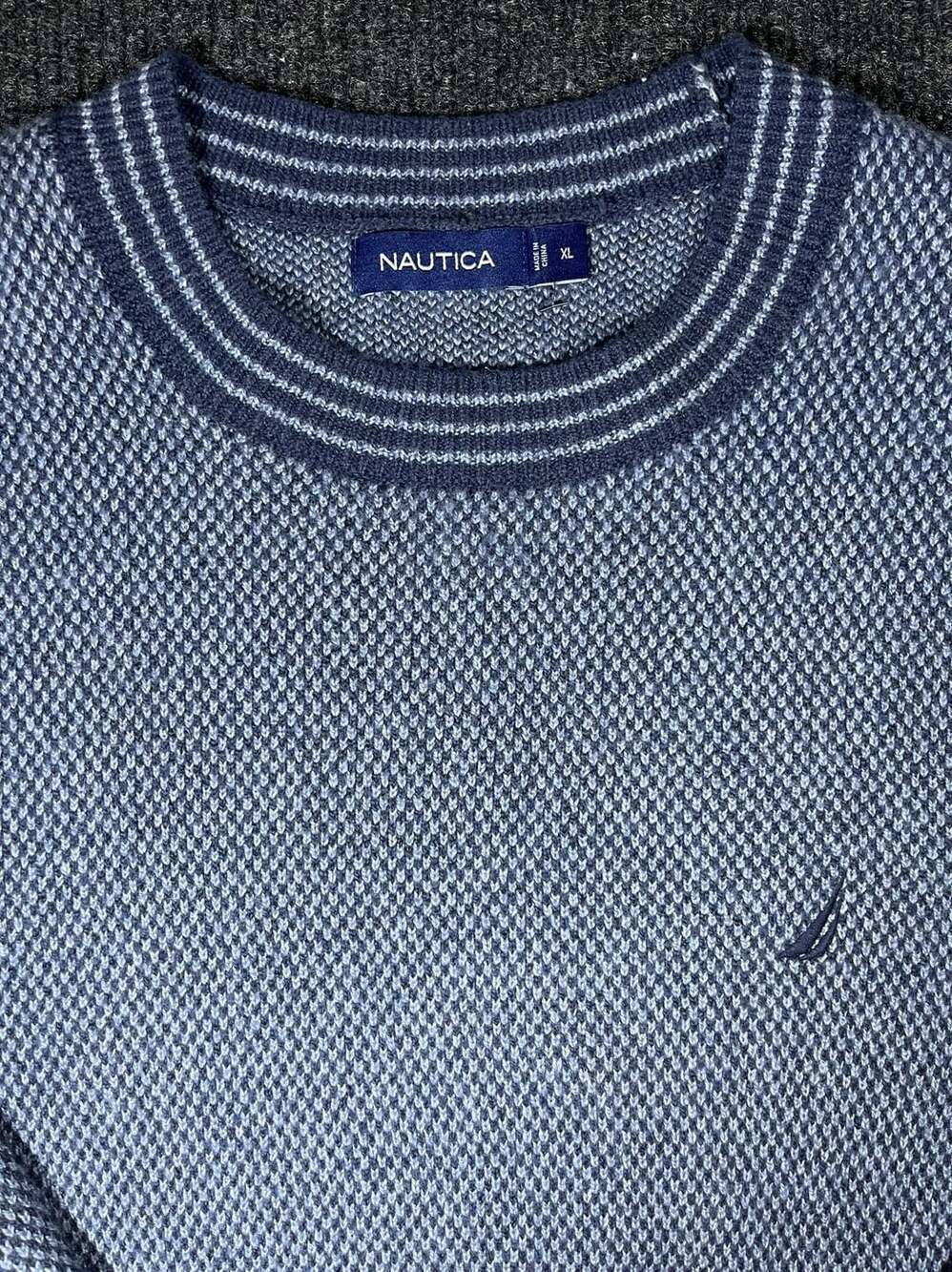 Nautica Blue Micro Jacquard Textured Crewneck Sweater Men's XL